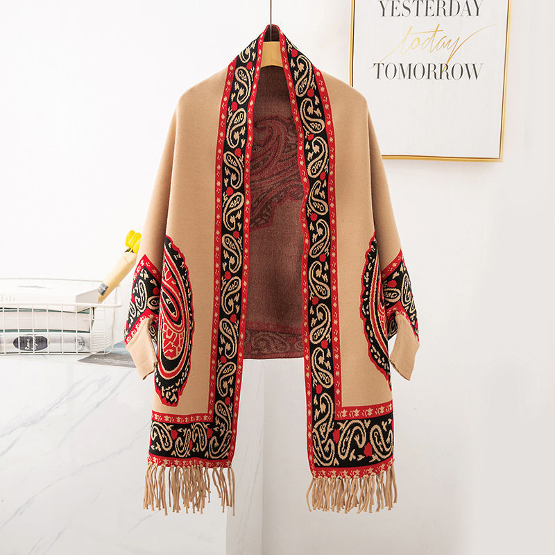 Aztec Pasley Unique Patern Shawl Poncho with arm holes > Plus Size Tops